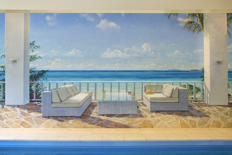 Muurschildering Caribbean Lounge - bank en tafel