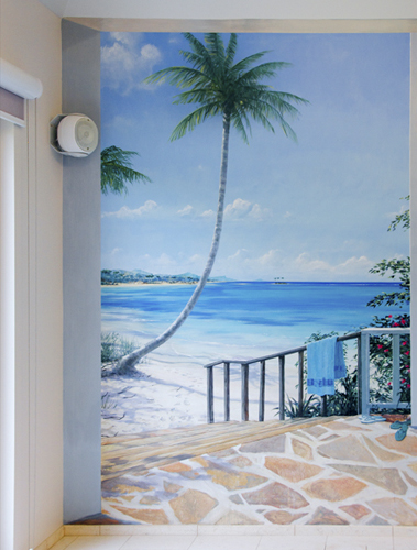 Muurschildering Caribbean Palm Boom